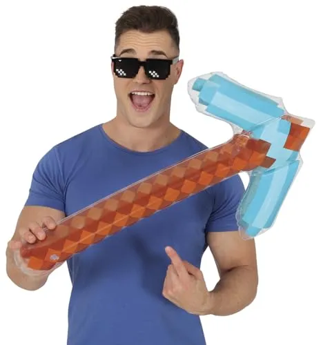 FIESTAS GUIRCA | Pixel Spitzhacke aufblasbar (69 cm) - Spielzeug Spitzhacke für Videospiel- und Cosplay Kostüme - Ideales Zubehör für Halloween-Partys - Für Kinder und Erwachsene - Mehrfarbig