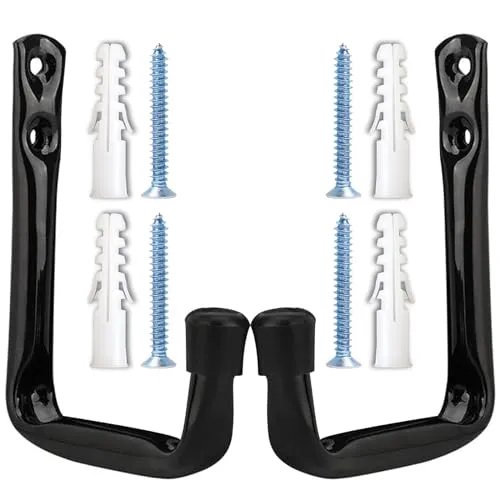 CUIDAKJ 2 Stück wandhalter,Robuste J-Haken,11,5 cm x 10cm Wandhaken Universalhaken Leiterhaken,J Form Garage Haken,Wandhalterung Garage Kleiderbügel Organizer,Universalhaken zum Schrauben-Schwarz