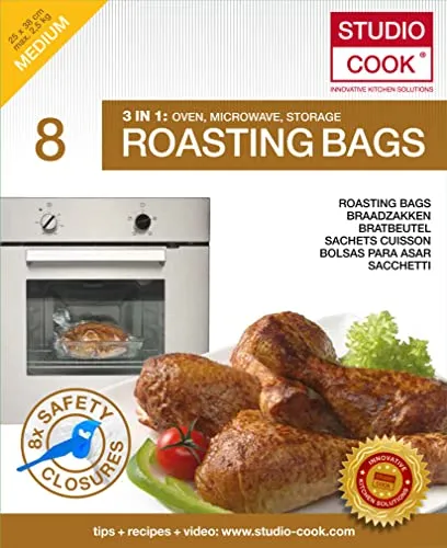 Studio Cook Bratbeutel 3 in 1, Braten, Dampfgaren & Aufbewahren, Inhalt 8 STK, Größe Medium 25 x 38 cm, bis zu max. 2,5kg MIKROWELLE GEEIGNET