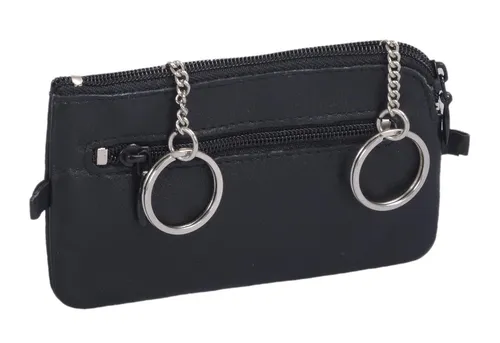 GlücksNugget Schlüsseltasche aus Leder - Praktische schwarze Schlüsseltasche mit zwei Ringen und Reißverschlussvorfach. Ideal für die sichere Aufbewahrung Ihrer Schlüssel. Maße: 12x7cm, perfekt für unterwegs! Die hochwertige Verarbeitung sorgt für Langlebigkeit und Stil.