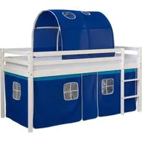 Homestyle4u Hochbett 90x200 cm - Abenteuerliches Stockbett für Kinder - Betten: Hochbett aus Kiefernholz mit abnehmbarem Vorhang und Tunnel, ideal für Spiel und Erholung im Kinderzimmer.