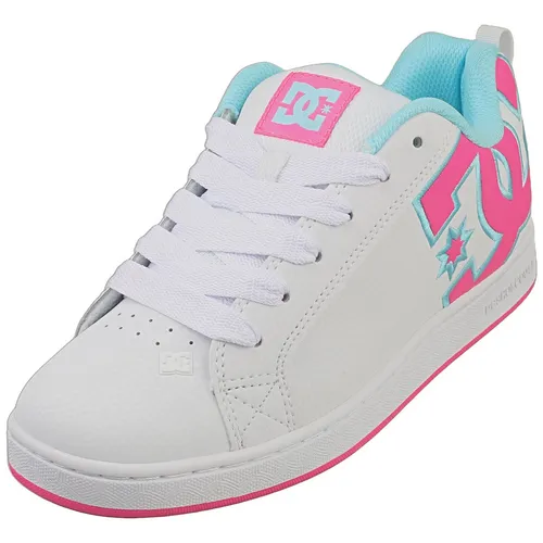 DC Shoes Court Graffiks Damen Sneaker Weiß Rosa - 38.5 EU - Stylische Damen Sneaker für den Alltag, mit bequemem Textilfutter und rutschfester Gummisohle – ideal für trendbewusste Frauen.