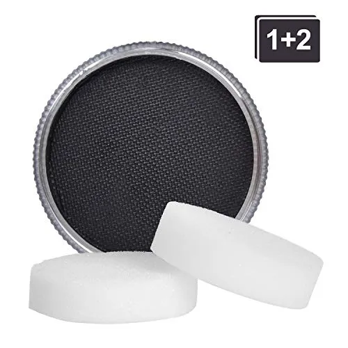 Lynlon Schminke Set , Theaterschminke, Karnevalsschminke, 1 Profi-Aqua Schminkfarben mit 2 Schmink-Schwämmchen für Professionellen Clowns und Mimes ( Schwarz - 30g - Wasserlösliche )