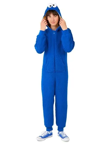 OppoSuits Kinder Cookie Monster Onesie - Schlafoveralls für Jungen, bequemer einteiliger Schlafanzug mit Taschen und weichem Material - ideal für gemütliche Tage und Sesamstraßen-Marathons!