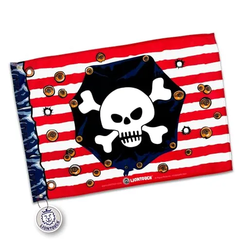 Liontouch Piratenflagge - Kapitän Rotstreifen - 100 x 70 cm | Kinderspielzeug für Drinnen & Draußen mit Roten & Weißen Streifen & Totenkopf | Kinder Abenteuerzubehör für die Karibik