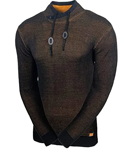 Baxboy Herren Grobstrick Pullover Strickpullover Stehkragen Slim Fit Moderner Männer schwarzer Pulli Winter-Freizeit-Jacke Muster Design Meliert Sweatshirt Pulli B-52276, Farbe:Braun, Größe:XXL