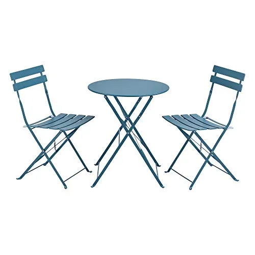 [en.casa] Bistroset Caprile 3-TLG. - Klappbares Balkonmöbel-Set in Türkis - Bistroset für die Terrasse: Kompaktes, klappbares Set aus langlebigem Stahl, ideal für kleine Balkone, das eleganten Komfort im Freien bietet.