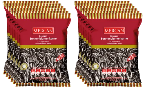12x MERCAN 150g schwarz gesalzene Sonnenblumenkerne - Nüsse & Nussmischungen, Halal und vegan, ideal als gesunder Snack für unterwegs oder zum Verfeinern von Gerichten.