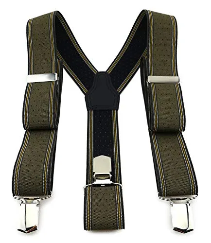TigerTie Unisex Hosenträger in Y-Form mit 3 extra starken Clips - Farbe in olive dunkelbraun schwarz gold silber gepunktet gestreift - hochwertige Verarbeitung - Breite 35 mm