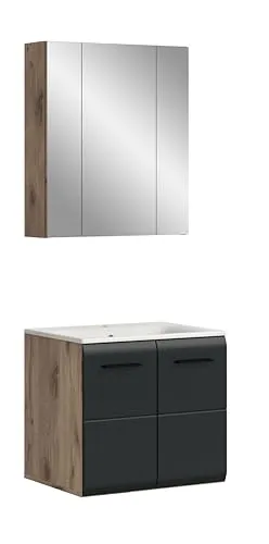 xonox Badezimmer Ice 2-tlg. Badkombination - Modernes Badmöbelset mit kratzfestem und wasserabweisendem Finish. Enthält Spiegelschrank und Waschtisch, ideal für stilvolle Badezimmer.