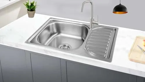 Omeere,66x42X18, Küchenspüle, Edelstahl 304 Materialdicke 0,8 mm,Spülbecken,Spüle, Einbauspüle,eckig 1 Becken, Kleine Küche (Ablagefläche rechts)