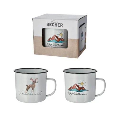 Geschenkestadl 2 Stück Emaille Campingtasse XXL Kaffeebecher Wandertasse
