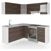 Vicco Winkelküche Rick, Weiß/Edelgrau, 187 x 167 cm - Küchenzeilen mit eleganter Edelgrau/Weiß-Kombination und großzügigem Stauraum durch 3 Unterschränke und 6 Hängeschränke – perfekt für jede Küchenzeile!