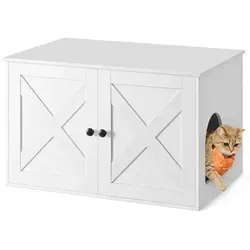 Feandrea Katzenklo-Schrank, verstecktes Katzenklo-Möbel mit herausnehmbarer Trennwand, Beistelltisch, Indoor-Katzenhaus, 80 x 53 x 50 cm, Weiß PCL002W01