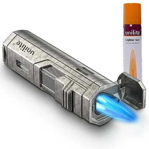 UNILITE Sturmfeuerzeug mit Jetflame – Premium Feuerzeug (Silber) - Windfestes Jetflame Feuerzeug mit 100 ml Butan für bis zu 18 Füllungen. Ideal zum Anzünden von Kerzen, Kamin oder Grill - zuverlässig und einfach nachfüllbar.