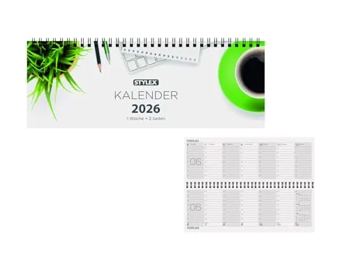 Schreibtischquerkalender 2026 - 56 Blatt, 1 Woche = 2 Seiten - Kalender für 2026, ideal für die Planung mit 56 Blatt und Schulferienterminen. Praktisch und übersichtlich für Ihr Büro oder Zuhause.