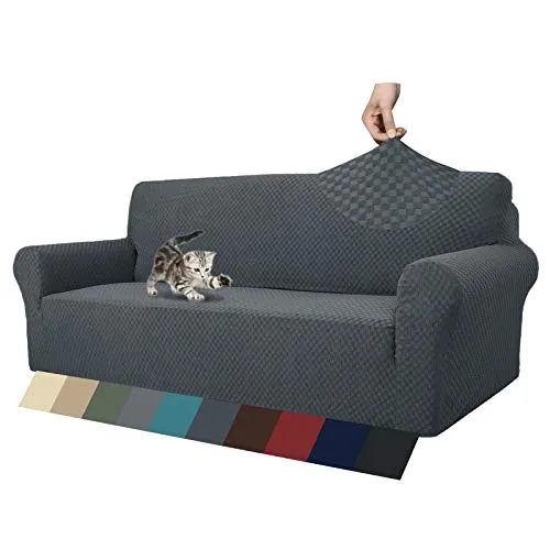 Produktbild MAXIJIN Jacquard Sofabezug 3 Sitzer 1 Stück Couch Bezug rutschfest Schonbezug Sofa für Wohnzimmer Stretch-bezüge für Hunde Haustiere mit Anti-Rutsch-Schäume (3 Sitzer, Dunkelgrau)