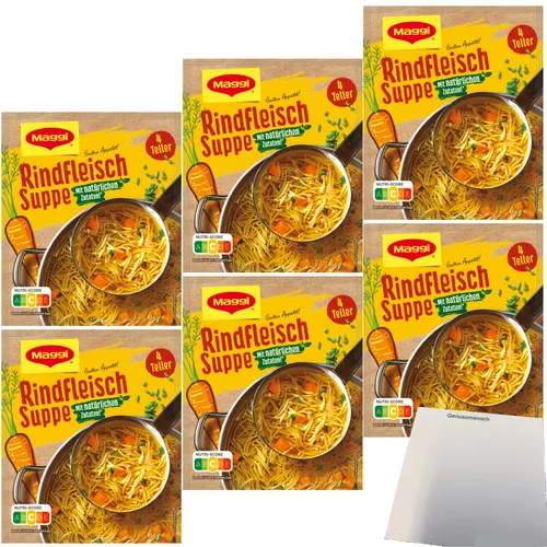 Maggi Rindfleisch Suppe mit Nudeln und Gemüse 6er Pack 6x85g Packung usy Block