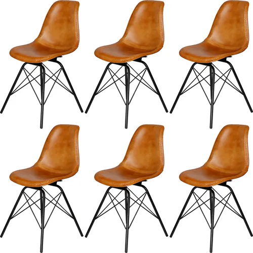 Esszimmerstuhl aus Echtleder in Cognac-Optik - Eleganter Esszimmerstuhl mit ergonomischer Sitzschale aus hochwertigem Echtleder und stabilem Metallgestell. Ideal für komfortables Sitzen im Wohn- oder Essbereich.