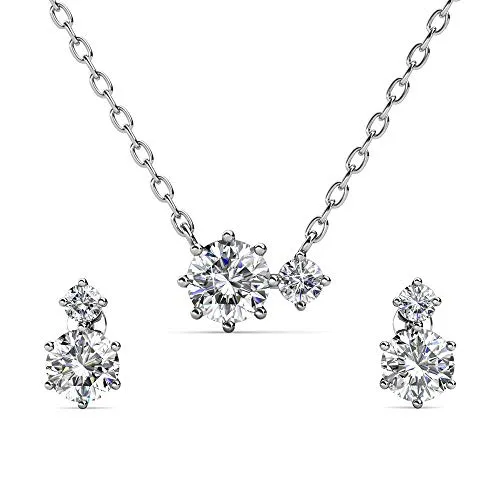 Nagel Jewellery Silber Kette mit Anhänger Victoria Peak | Passende Ohrstecker | Swaroski Kristalle | 925 Sterling Silber | Vergoldet mit 18 K Weißgold