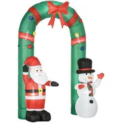 HOMCOM Aufblasbarer Weihnachtsdeko Torbogen, 2,45 m mit Weihnachtsmann und Schneemann - Weihnachtlicher Zierschmuck, beeindruckender Torbogen mit LED-Beleuchtung und einfachem Aufblasen, ideal für festliche Gartenstimmung und wetterfest!