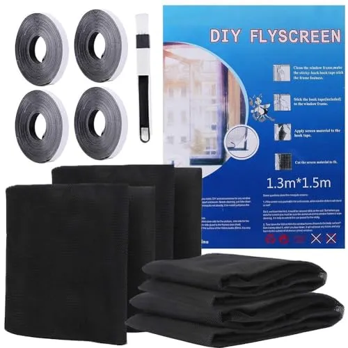 YANGTE Fliegengitter Fenster Insect Stop 4 Stück 130x150 cm, Insektenschutz mit Klettband selbstklebend, Moskitonetze für Fenster schützen die Familie vor Insekten (Schwarz)