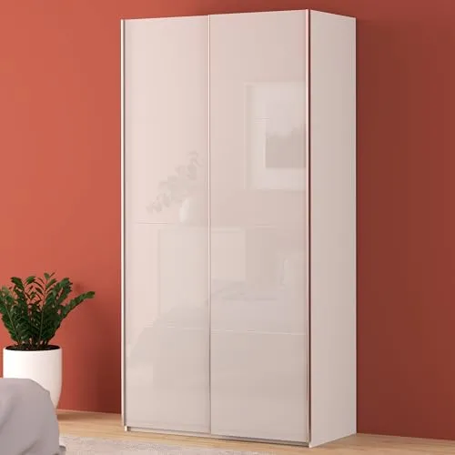 Forte FITTIO Kleiderschrank 120 – Moderner Schwebetürenschrank in Weiß Hochglanz - Vielseitiger Kleiderschrank für Schlafzimmer, Jugendzimmer oder Apartments. Mit komfortablen Schwebetüren und pflegeleichter Oberfläche für eine einfache Nutzung und Reinigung.