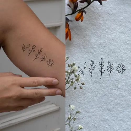 Blumen Ornamente - Inkster Tattoo | vegane & wasserfeste Temporäre Tattoos für Erwachsene - EU-Kosmetikzertifizierte Farbe - revolutionäres 2 Wochen Tattoo | Premium Klebetattoos