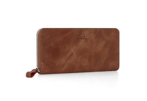 Brown Bear Geldbörse Conny - Echtleder mit RFID-Schutz - Elegante Geldbörse aus hochwertigem Rindsleder mit 13 Kartenfächern und RFID-Blocker. Kompakt und sicher mit umlaufendem Reißverschluss – ideal für Alltag und Reisen.