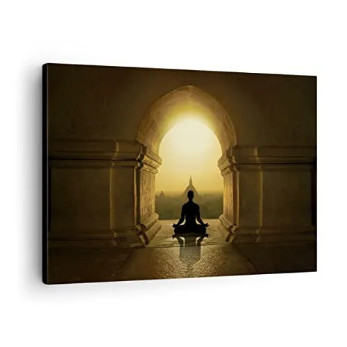 Bilder auf Leinwand Meditation Tempel Schatten Leinwandbild 70x50cm Wandbilder Dekoration Wohnzimmer Schlafzimmer Küche Deko Klein Wanddeko Bild Wand Kunstdruck Art Wall Decor Canvas AA70x50-4474