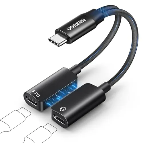 UGREEN USB C Splitter Magnetischer USB C Kopfhörer Adapter und Laden, 2 in 1 Kopfhörer und 60W Schnellladung für iPhone 16 Pro Max iPad Pro/Mini 6 Galaxy S25 S24