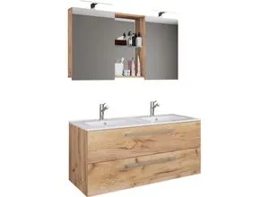 VCM 3-tlg. Doppel Waschplatz Budasi SC - Badmöbel-Set mit Unterschrank, Doppelwaschbecken und Spiegelschrank, ideal für modernes Badezimmer-Design und optimale Stauraumnutzung.