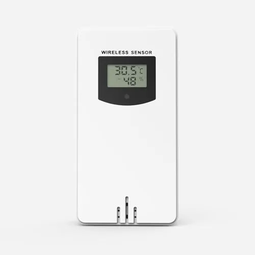 Außensensor für Wetterstation, Außentemperatur & Luftfeuchtigkeit - Wetterstationen Zubehör, zeigt Außentemperatur und Luftfeuchtigkeit an, maximale Übertragungsreichweite von 60 Metern für präzise Messungen im Garten oder am Haus.