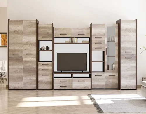 Moderne Wohnwand Mokka: Anbauwand mit TV-Lowboard und Sideboard
