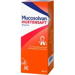 Mucosolvan Saft 30mg/5ml - 100 ML - Arzneimittel zur Schleimlösung bei Atemwegserkrankungen. Wirkt effektiv bei zähem Schleim und erleichtert das Abhusten. Ideal für akute und chronische Bronchial- und Lungenerkrankungen.