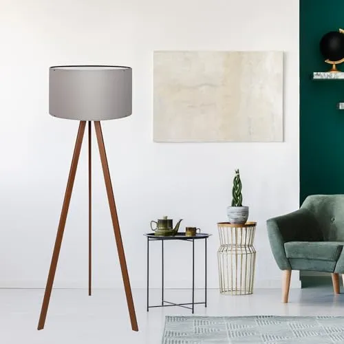 lux.pro Stehlampe Newport 1-flammig - Standleuchte 140 cm hoch mit dreibeiniger MDF-Konstruktion und hochwertigem Stoffschirm für sanfte Lichtverteilung – ideal für wohnliche Wärme im Wohnzimmer.