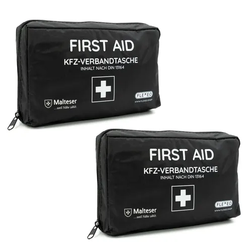 FLEXEO 2x KFZ Verbandtasche DIN 13164 Auto Verbandkasten Erste Hilfe schwarz