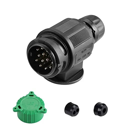 SPARKMOTO 13 poliger Stecker für Anhänger,mit Grün Parking Cover und Dichtungen,12V Wasserdicht 13 polige Anhängerstecker,AHK Adapter Stecker 13 polige Anhänger Stecker Für PKW Anhänger (Klassisch)