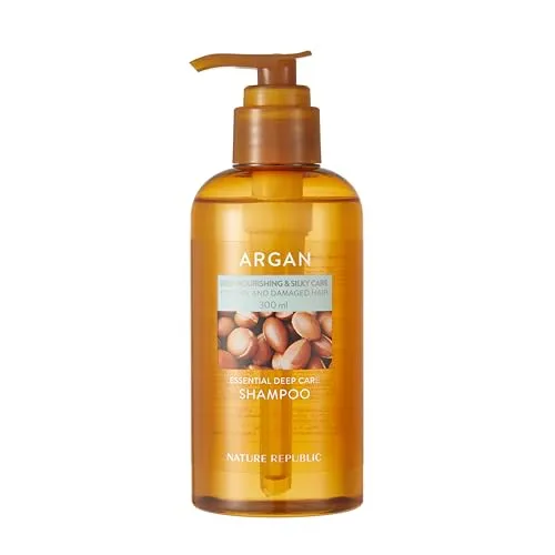 NATURE REPUBLIC Argan Essential Deep Care Shampoo, 300 ml, Feuchtigkeitsspendendes Shampoo, für trockenes Haar, mit Arganöl, Kamille und Rosenextrakt, K-BEAUTY