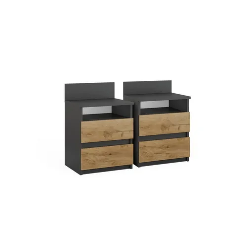 Vicco Nachtschrank Monty 2er Set, Anthrazit/Eiche - Nachtschränke im modernen Design mit 2 praktischen Schubladen, ideal für Ihr Schlafzimmer. Robuste Spanplatte in Anthrazit und Goldkraft Eiche für stilvolle Akzente.