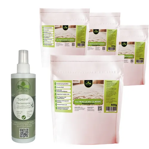 UltraClean Classic Teppichreinigungspulver, 4 x 500 gr., 250ml Fleckenspray