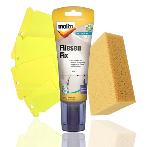 Molto Fliesenfix Weiß Fertigspachtel Set Komplettset mit 4 Spachteln und Schwamm