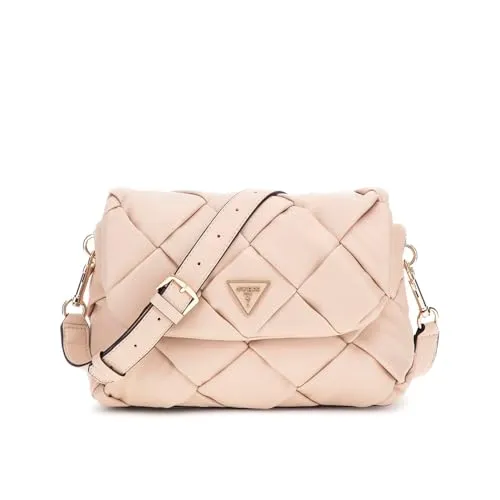 GUESS Damen Schultertasche Zaina Stone - Umhängetasche mit verstellbarem und abnehmbarem Schultergurt, verstärktem Boden und praktischem Reißverschlussfach. Inklusive gratis Aufbewahrungsbeutel und sechs Kreditkartenfächern.