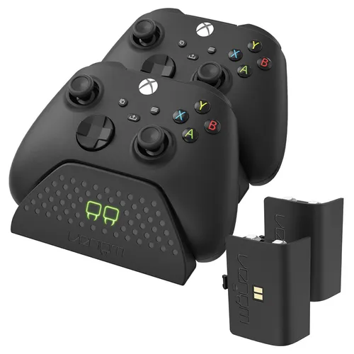 Venom Doppel-Ladestation für Xbox - 2 Akkupacks in Schwarz - Ladegeräte für Xbox Series X & S mit 2 x 850mAh Akkus für schnelles Laden. Drop-and-go-Design und abnehmbares 2-Meter-USB-Kabel für flexible Platzierung.
