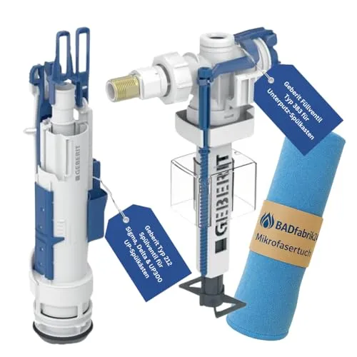 BADfabrik24 Geberit Füllventil Typ 383 & Spülventil Typ 212 Set – kompatibel mit Sigma/Delta/UP300 Spülkästen – inkl. Mikrofasertuch – schnelle WC-Reparatur, leiser Betrieb, einstellbare Spülmengen