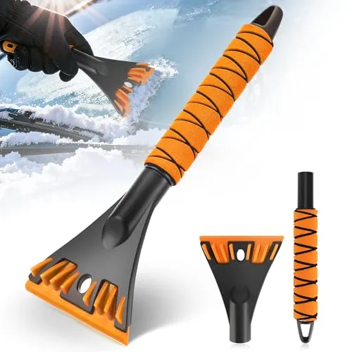 Kasanni Eiskratzer Auto mit Abnehmbarem Griff, 3-in-1 Scheibenkratzer & Schneekratzer für Winter, Eiskratzer & Eisbrecher mit Gummilippe, Premium ABS Kunststoff, Wiederverwendbar & lackschonend