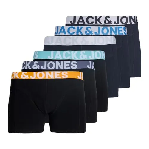 JACK & JONES Boxershorts 6er Pack Herren Trunks Shorts - Bequeme Boxershorts im 6er Pack von JACK & JONES für Herren. Hochwertiger Baumwoll-Elasthan-Mix sorgt für eine optimale Passform und hohen Tragekomfort. Strapazierfähig und pflegeleicht, ideal für den Alltag.