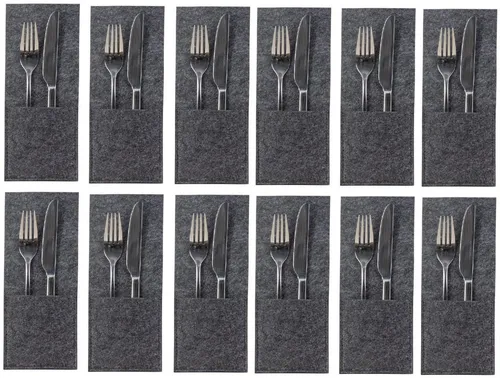 Geschenkestadl Besteckhalter 12 Bestecktaschen personalisierbar Besteckhalter grau Filz Plotten, (12-tlg)