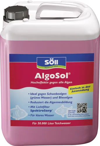 SÖLL Algenbekämpfung Algosol 2,5 Liter für Teichwasser - Effektiver Algenentferner für bis zu 50 m³ Teichwasser, der Algenmassenentwicklungen nachhaltig unterdrückt und das biologische Gleichgewicht im Gewässer wahrt.
