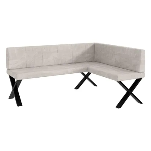MEBLINI Eckbank für Esszimmer - Küchenbank - Essecke - Sitzecke Küche - Peter - X-Beine 128x168x87cm Rechts - Beige Samt